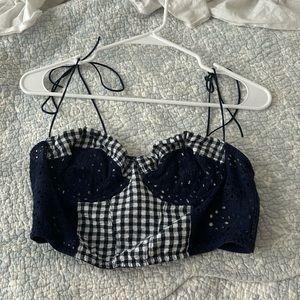 Urban outfitters navy gingham crop top
